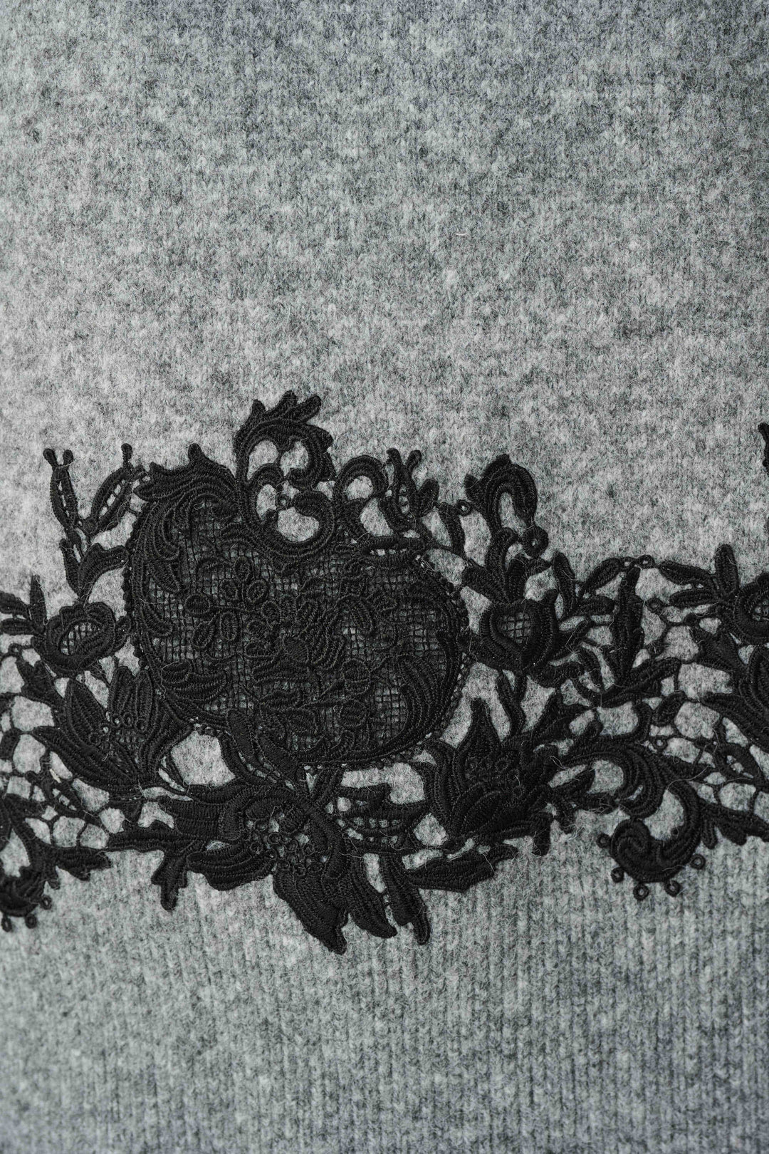 Lace Applique Mock Neck Sweater Grey