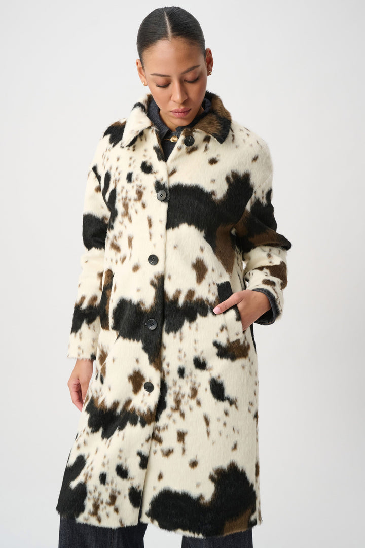 Faux Fur Cow Print Coat White