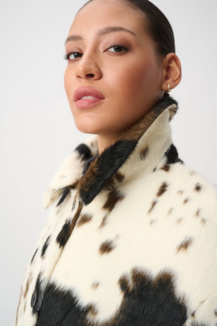 Faux Fur Cow Print Coat White