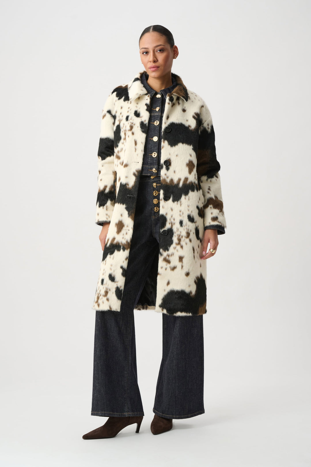 Faux Fur Cow Print Coat White