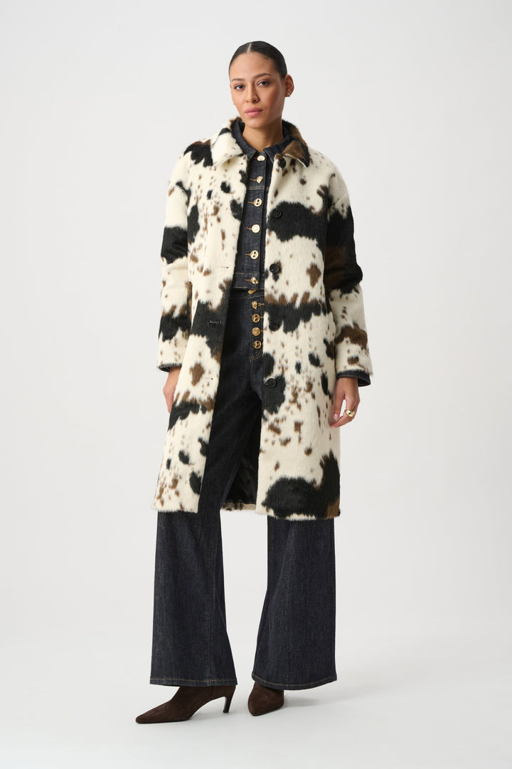 Faux Fur Cow Print Coat White