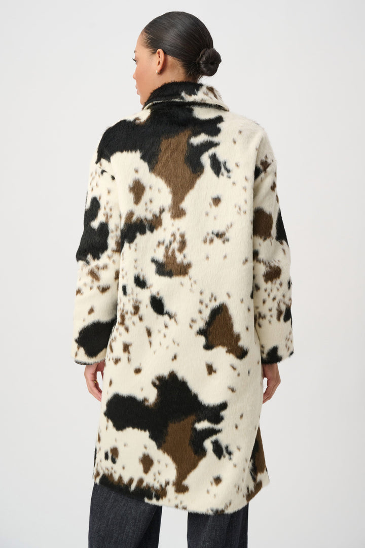 Faux Fur Cow Print Coat White