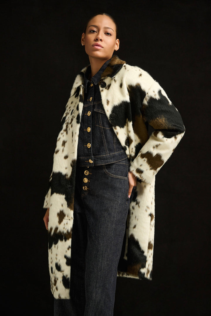 Faux Fur Cow Print Coat White