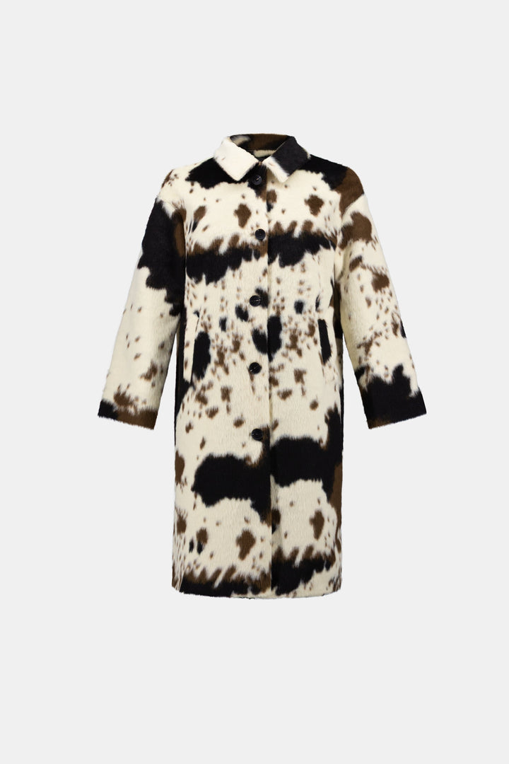 Faux Fur Cow Print Coat White
