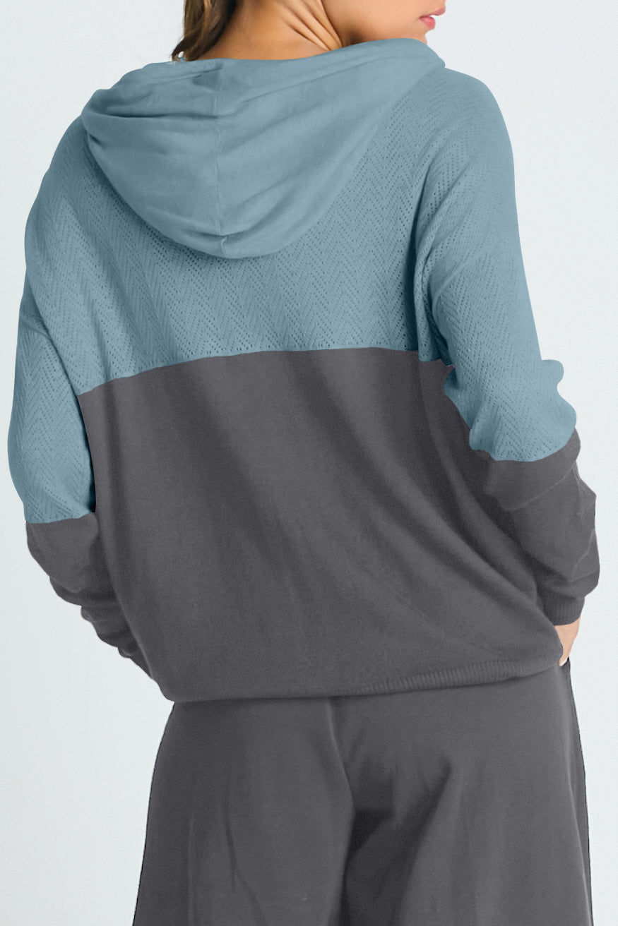 Pima Cotton 2 Tone Pointelle Hoodie Vapor