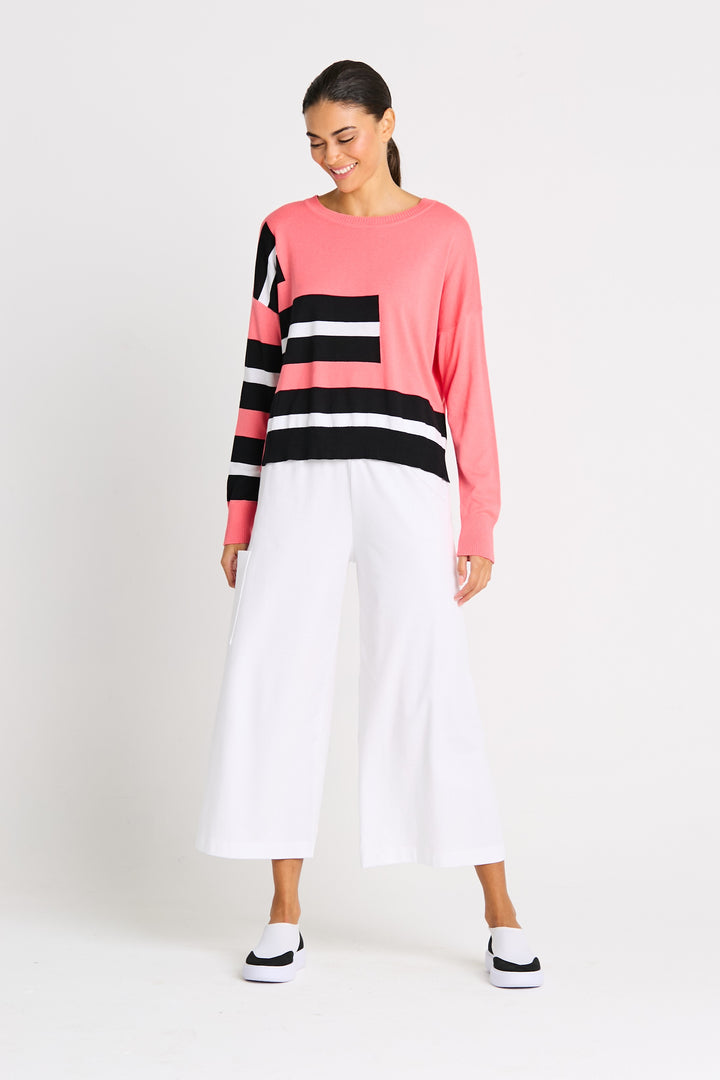 Pima Cotton Athletic Stripe Coral