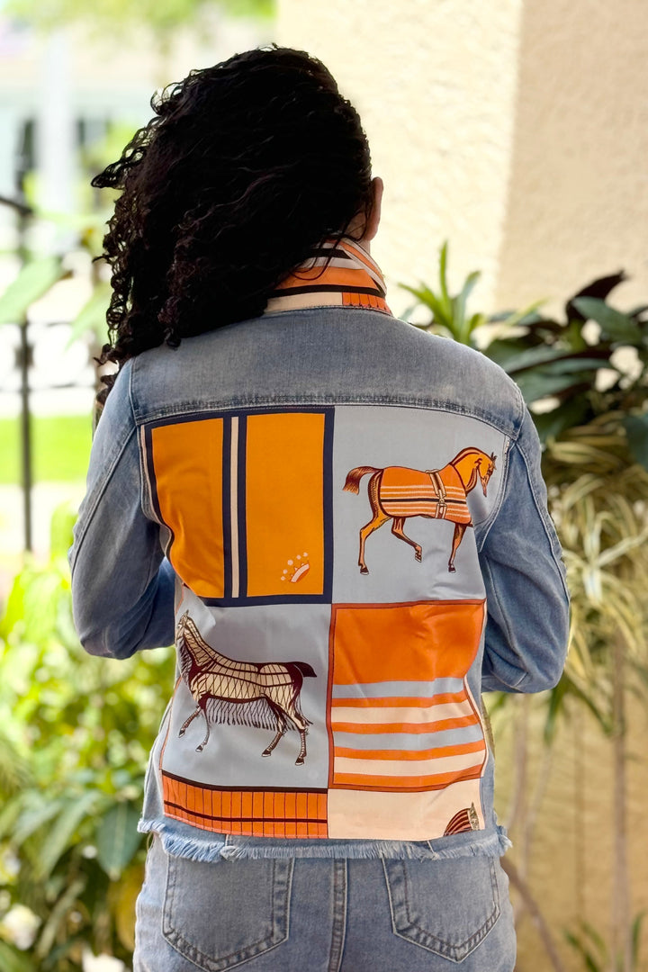 The Light  Denim Jacket /  Light Blue with Orange Horse