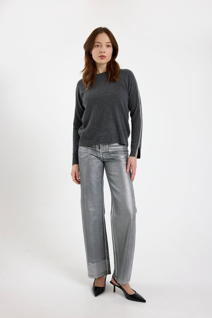 Glitz Split Cuff Crew in Grey