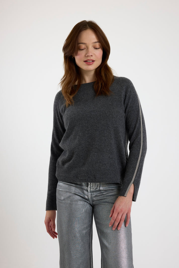 Glitz Split Cuff Crew in Grey