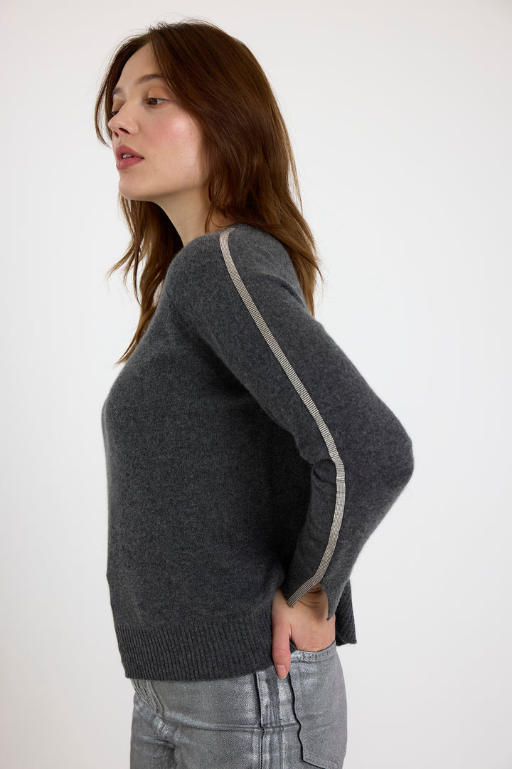 Glitz Split Cuff Crew in Grey