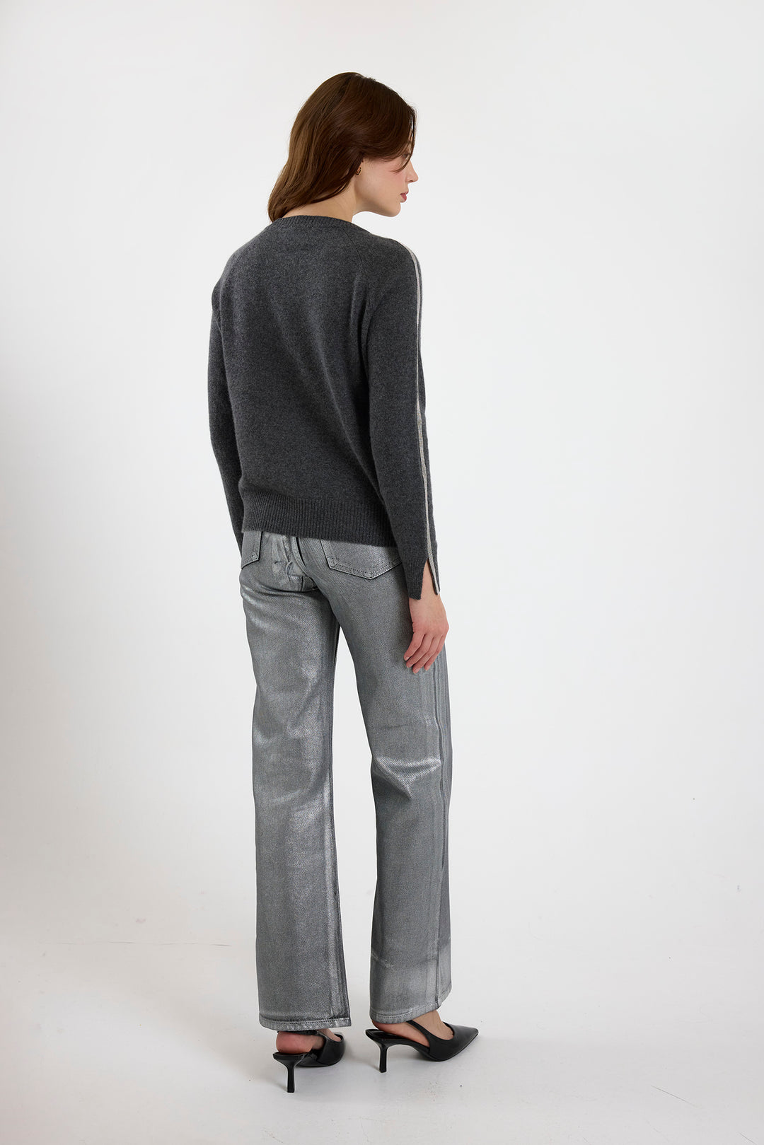 Glitz Split Cuff Crew in Grey