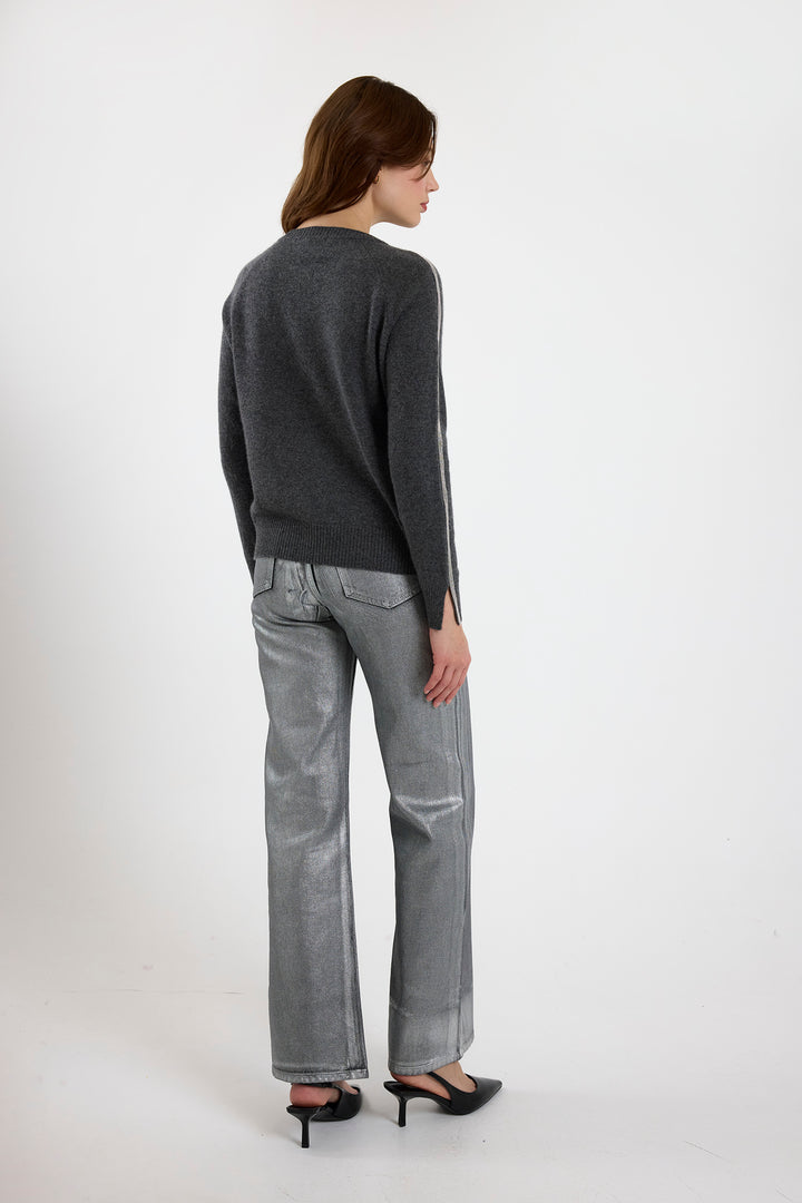 Glitz Split Cuff Crew in Grey