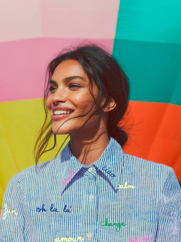 Striped Button Down Shirt Blue White