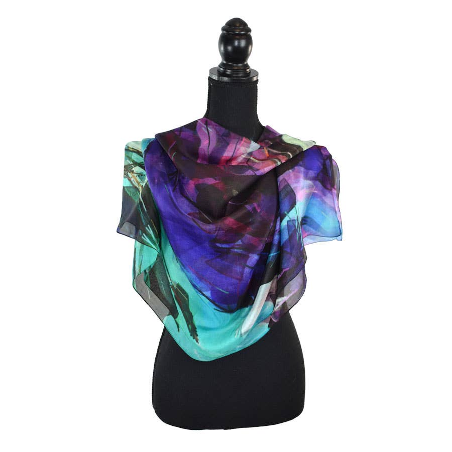 Frizzle Abstract Silk Scarf Blue