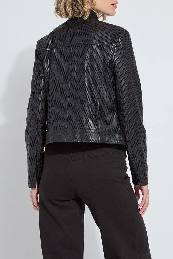 Millicent Perforated Vegan Leather Jacket Black