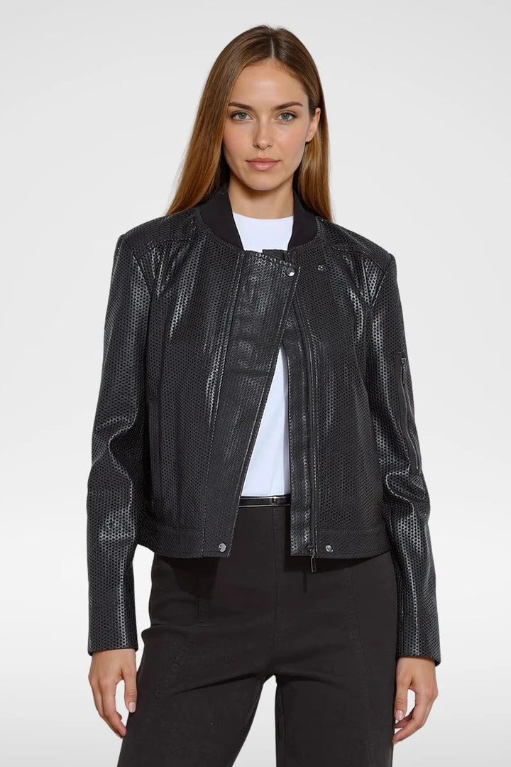 Millicent Perforated Vegan Leather Jacket Black