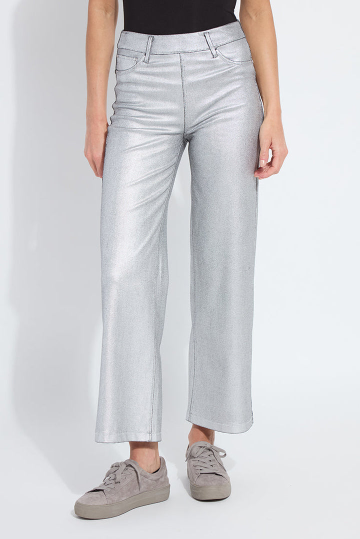 Metallic Coated Wide Leg Denim Silver