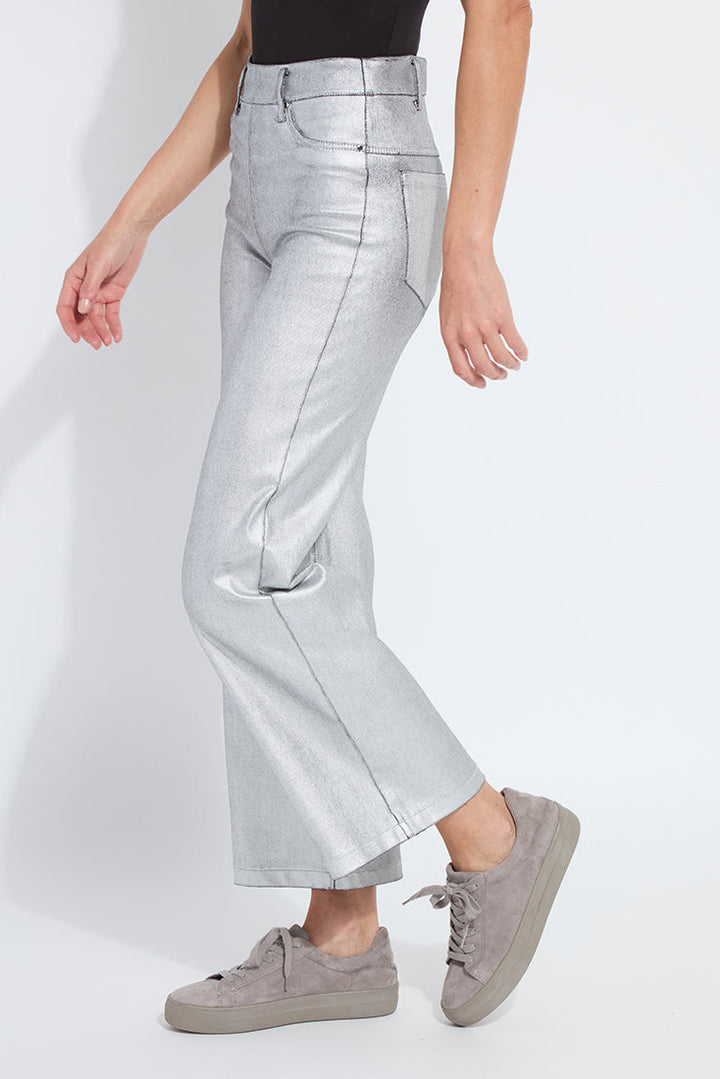 Metallic Coated Wide Leg Denim Silver