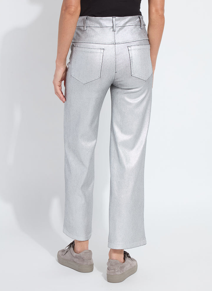 Metallic Coated Wide Leg Denim Silver
