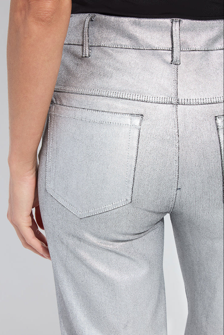 Metallic Coated Wide Leg Denim Silver