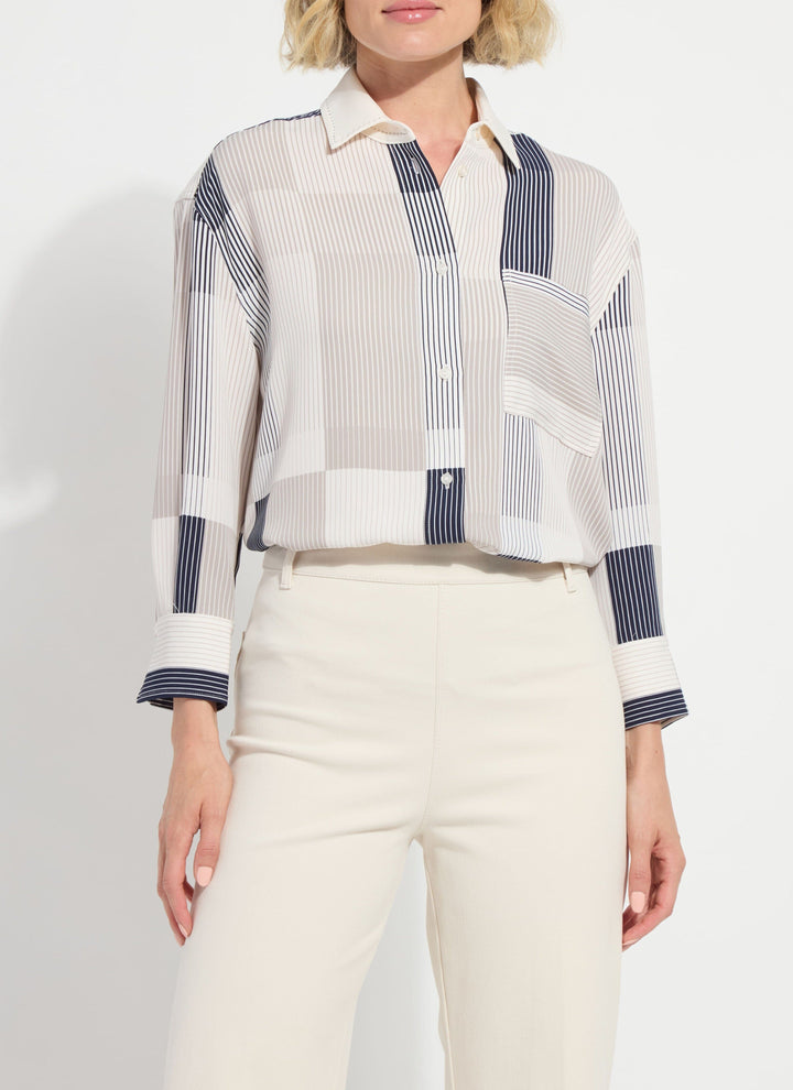 Jessica 3/4 Sleeve Cropped Shirt Oslo Stripe