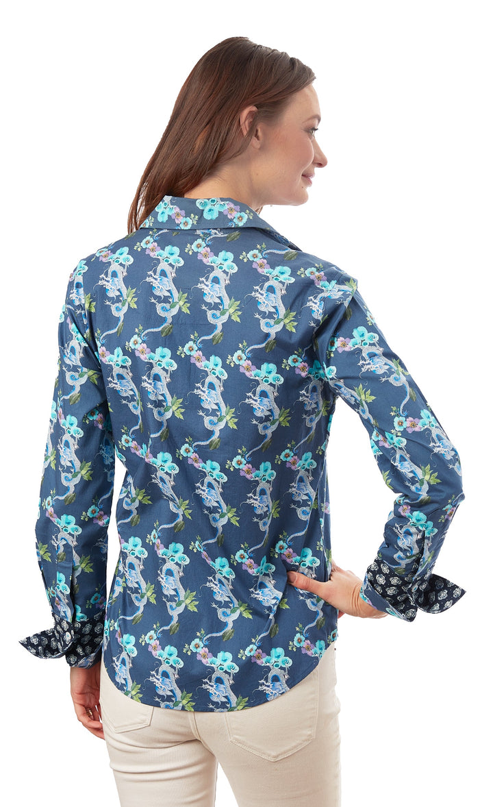 Rome Shirt, Navy Ground With Dragons
