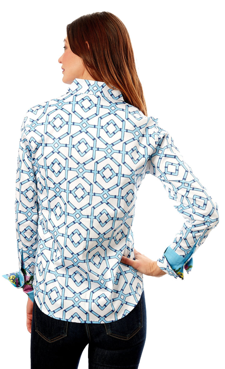 Rome Shirt Blue White Wicker Print