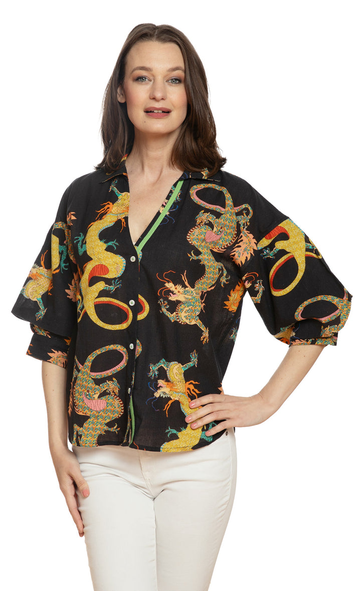 Milano Top Black Dragon Print