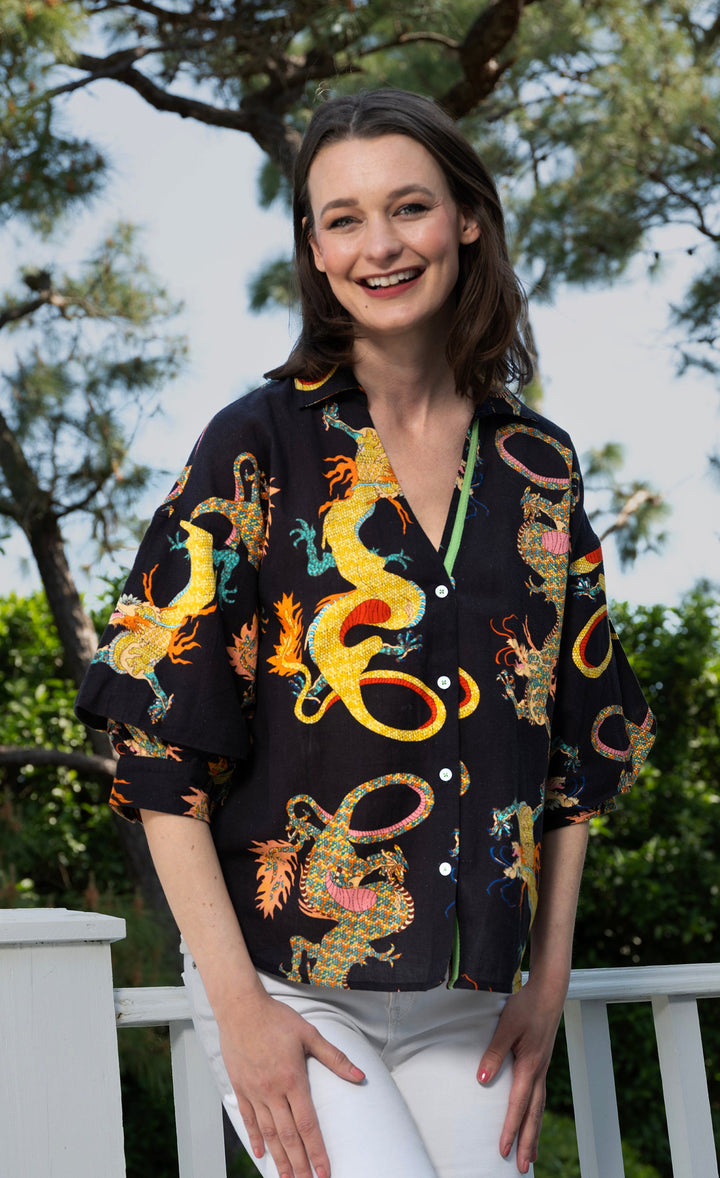 Milano Top Black Dragon Print