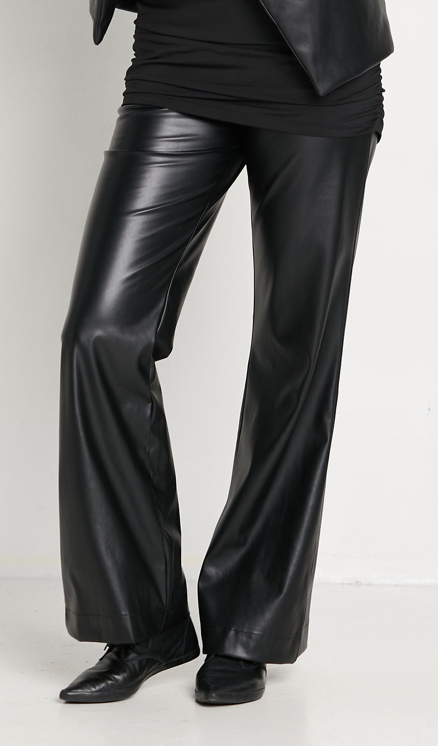 Bell Bottom Vegan Leather Pants Black