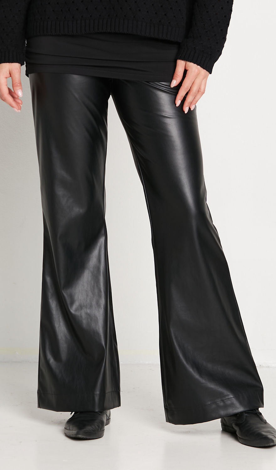 Bell Bottom Vegan Leather Pants Black