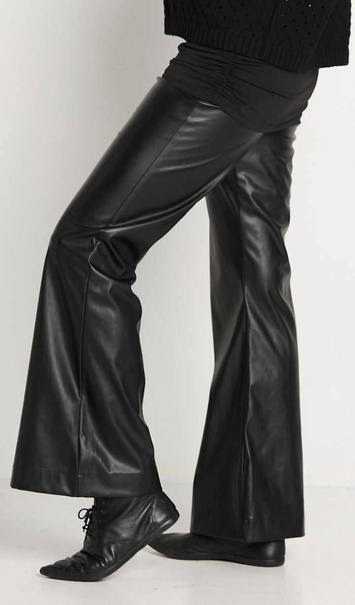 Bell Bottom Vegan Leather Pants Black