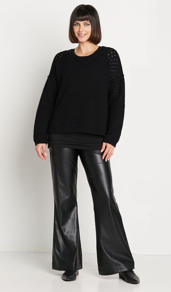 Bell Bottom Vegan Leather Pants Black