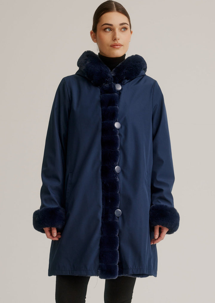 Reversible Faux Fur Coat Navy