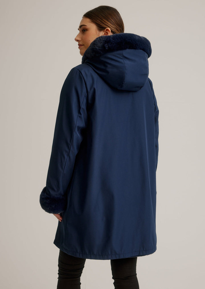 Reversible Faux Fur Coat Navy