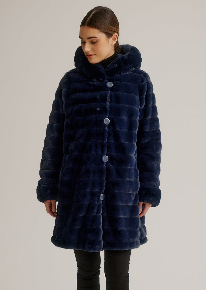 Reversible Faux Fur Coat Navy