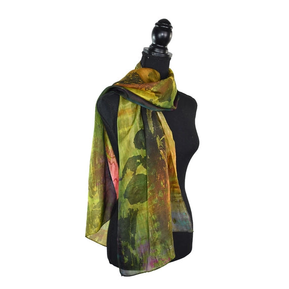 Darby Pressed Leaf Silk Scarf Green