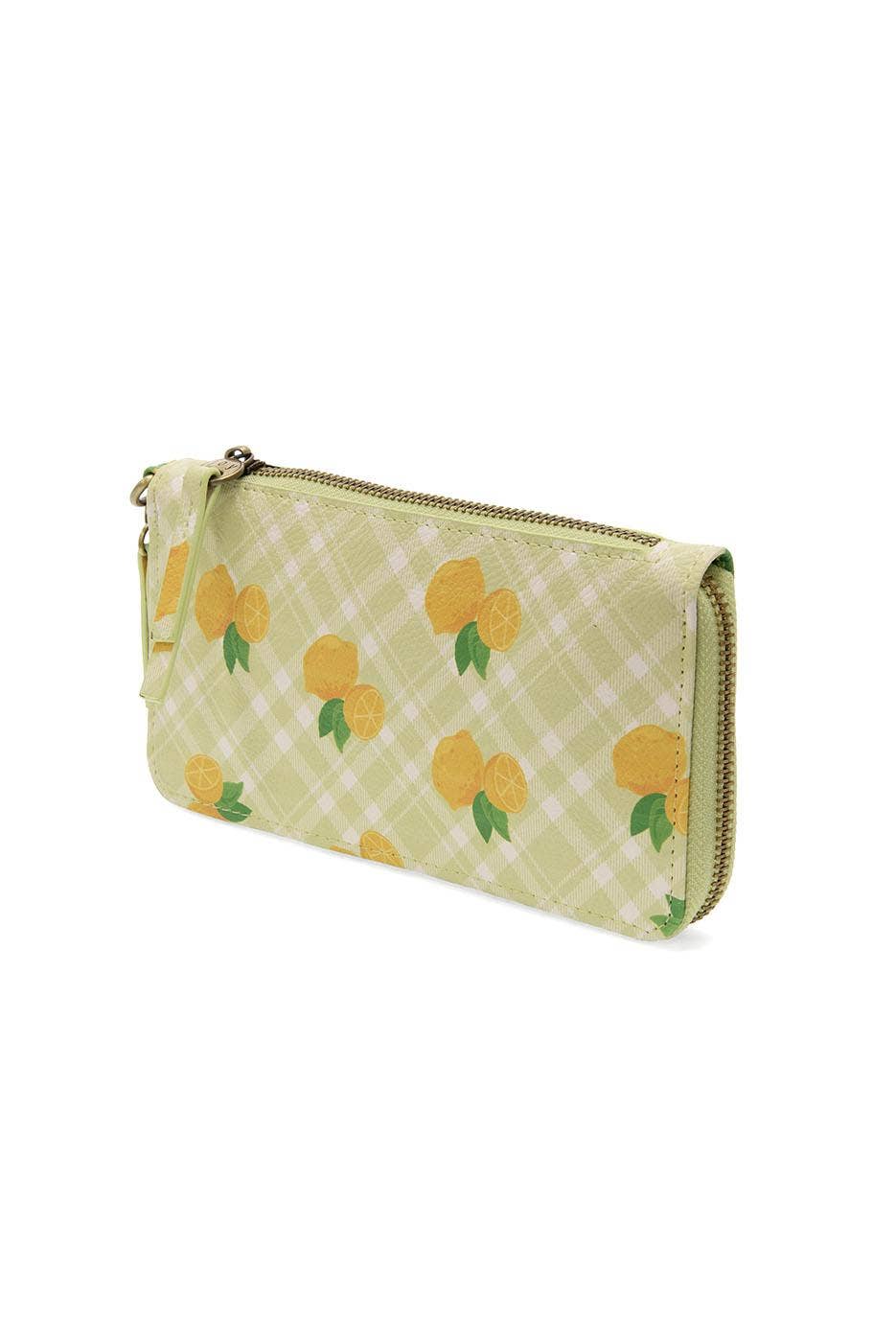 Chloe Printed Zip Around Wallet/ Wristlet Lime Plaid Lemons