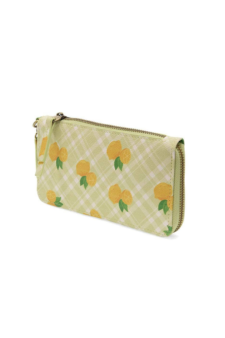 Chloe Printed Zip Around Wallet/ Wristlet Lime Plaid Lemons