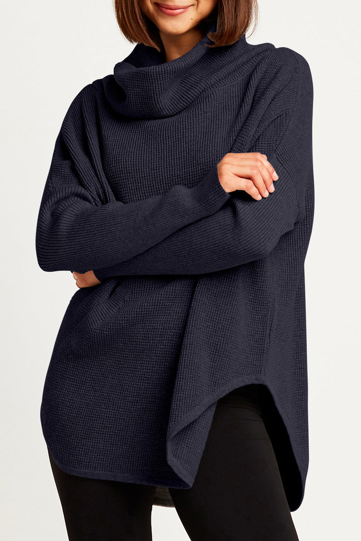 Pima Cotton Waffle Cowl Sweater in Midnight