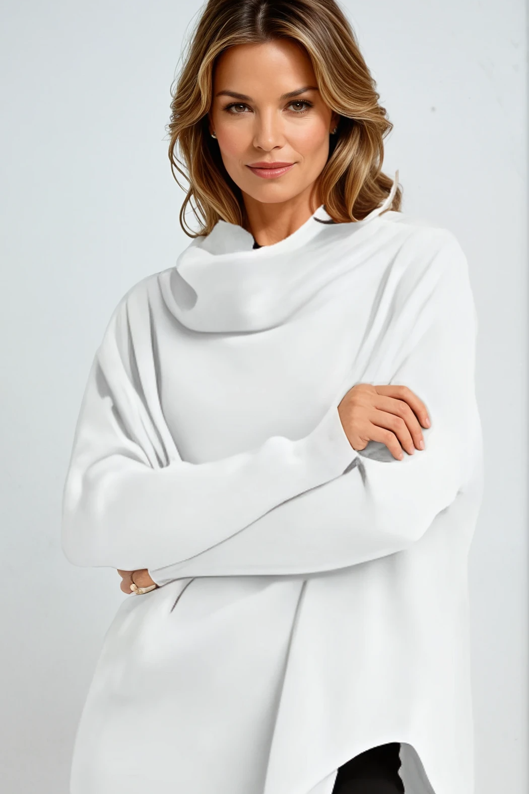 Pima Cotton Waffle Cowl Sweater in White