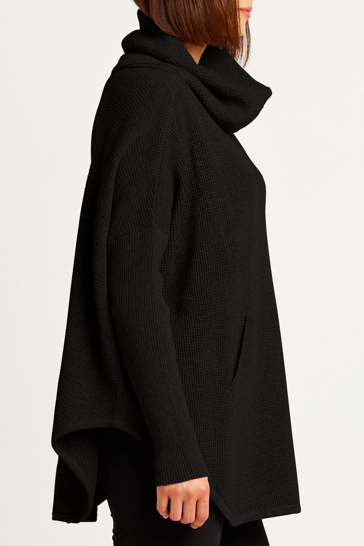 Pima Cotton Waffle Cowl Sweater in Black