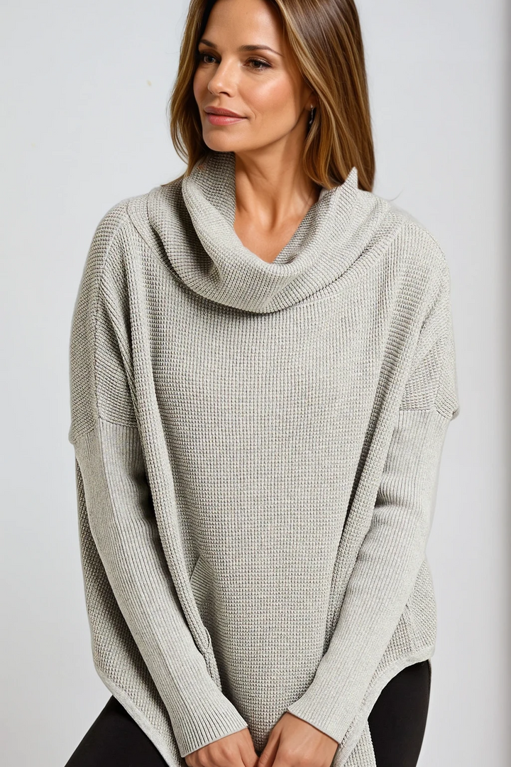 Pima Cotton Waffle Cowl Sweater in Heather
