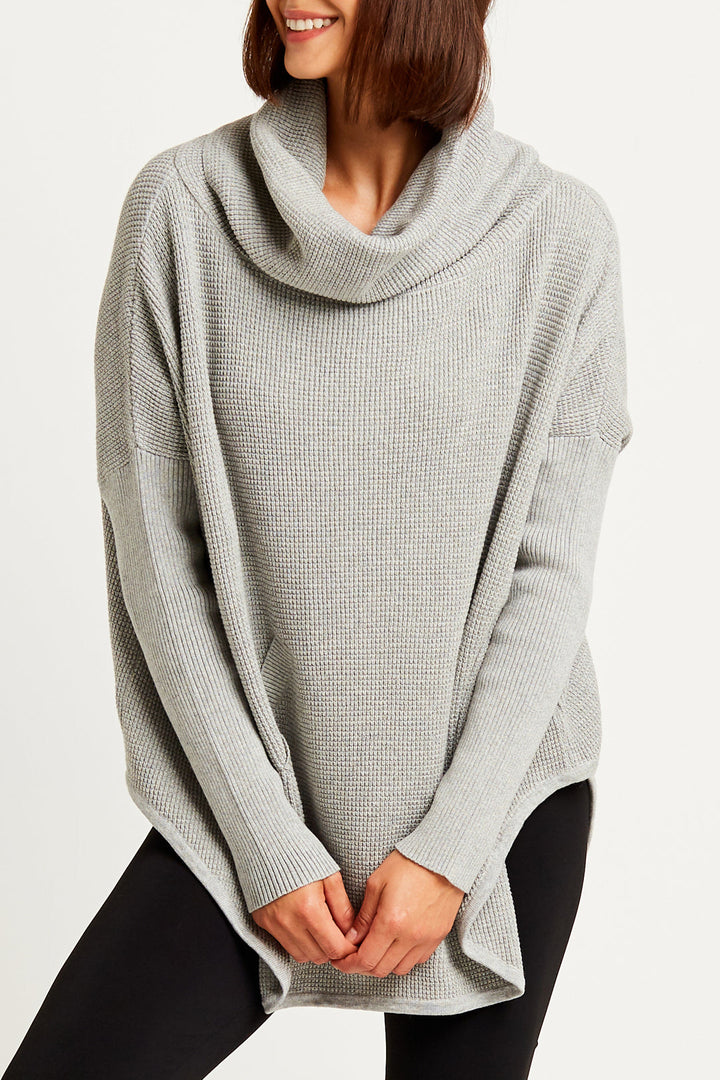 Pima Cotton Waffle Cowl Sweater in Heather