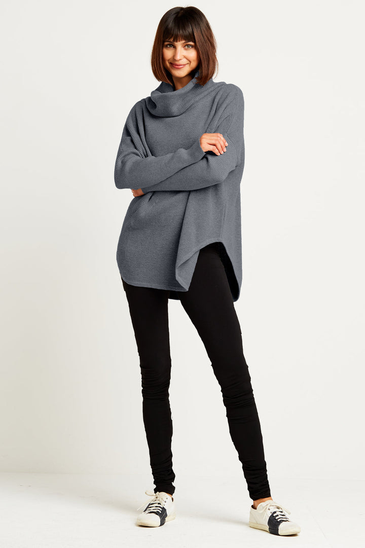 Pima Cotton Waffle Cowl Sweater in Lava