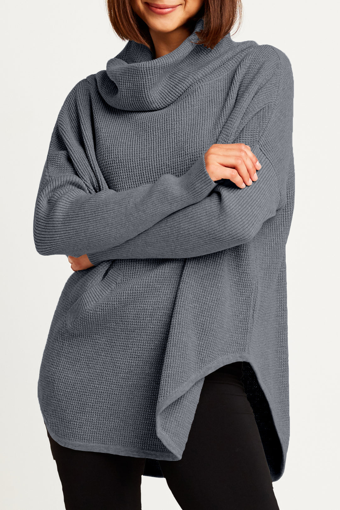 Pima Cotton Waffle Cowl Sweater in Lava