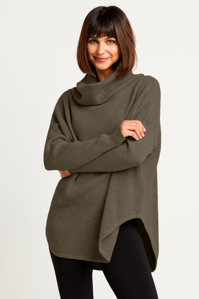 Pima Cotton Waffle Cowl Sweater Thyme