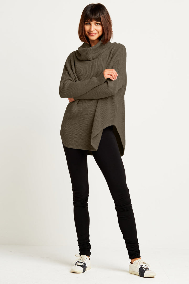 Pima Cotton Waffle Cowl Sweater Thyme