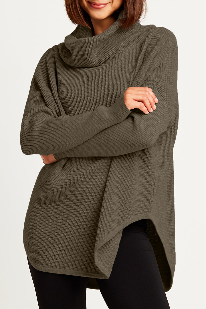 Pima Cotton Waffle Cowl Sweater Thyme
