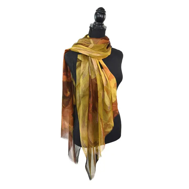 Benecio Autumnal Floral Scarf Yellow